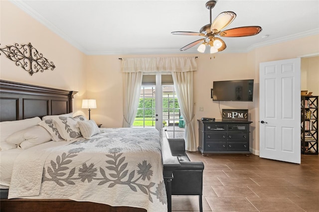 8424 Lake Burden Cir, Windermere, FL 34786 - bedroom featuring access to exterior, crown molding, and ceiling fan
