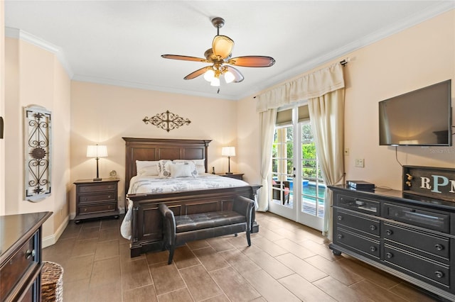 8424 Lake Burden Cir, Windermere, FL 34786 - bedroom with access to exterior, ornamental molding, and ceiling fan