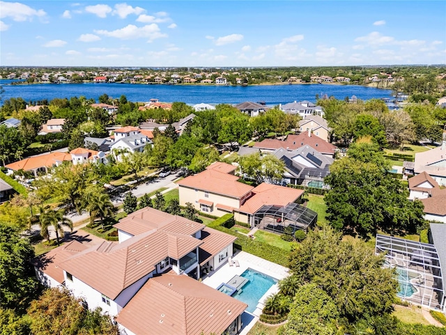 8424 Lake Burden Cir, Windermere, FL 34786 - aerial perspective of suburban area featuring a large body of water and a pool area