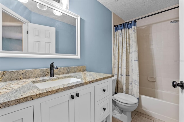 851 Bates Ct, Casselberry, FL 32707 - full bath with vanity, shower / tub combo, a textured ceiling, and tile patterned flooring