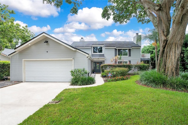 1035 Paladin Ct, Orlando, FL 32812 - traditional-style home featuring a chimney, an attached garage, a front yard, driveway, and a shingled roof