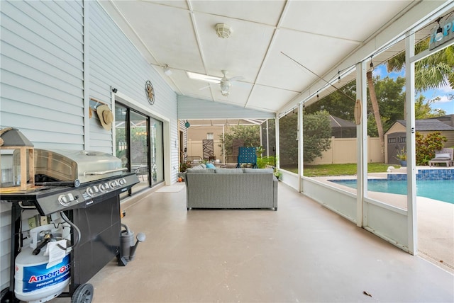 1035 Paladin Ct, Orlando, FL 32812 - sunroom / solarium featuring a ceiling fan and lofted ceiling