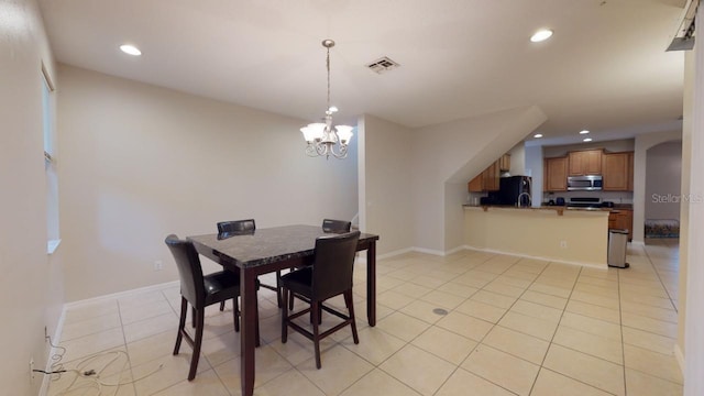 3552 Macauley Ct, Ocoee, FL 34761 - dining room featuring light tile patterned flooring, a chandelier, and recessed lighting