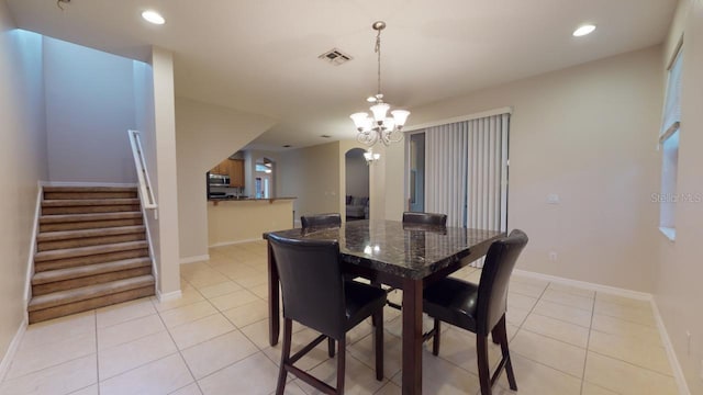 3552 Macauley Ct, Ocoee, FL 34761 - dining space featuring light tile patterned flooring, a chandelier, stairway, and recessed lighting