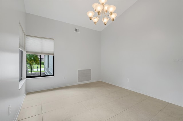 1173 Trotwood Blvd, Winter Springs, FL 32708 - unfurnished room with a chandelier, lofted ceiling, and light tile patterned flooring