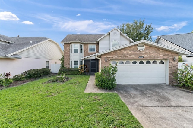 3310 Tall Timber Dr, Orlando, FL 32812 - view of front of property with brick siding, an attached garage, driveway, and a front lawn