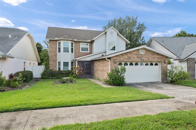 3310 Tall Timber Dr, Orlando, FL 32812 - traditional-style house featuring brick siding, a garage, driveway, and a sunroom