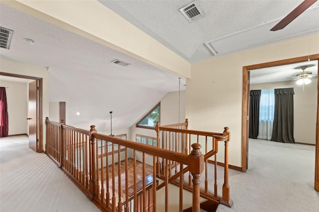 3310 Tall Timber Dr, Orlando, FL 32812 - hall featuring an upstairs landing, carpet, and a textured ceiling