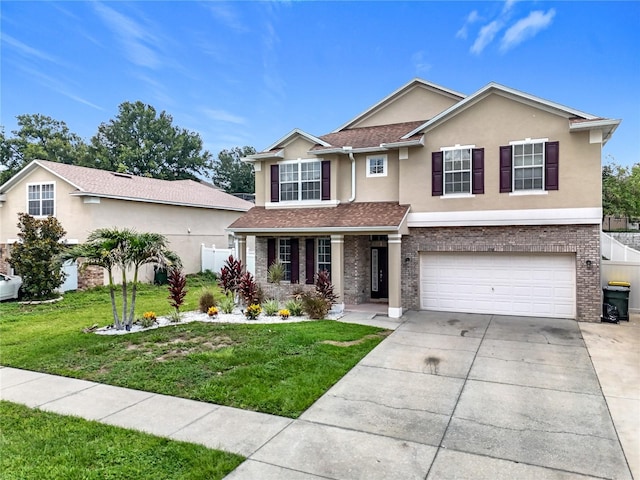 238 Hunt St, Clermont, FL 34711 - traditional-style home featuring stucco siding, a garage, covered porch, a front lawn, and driveway