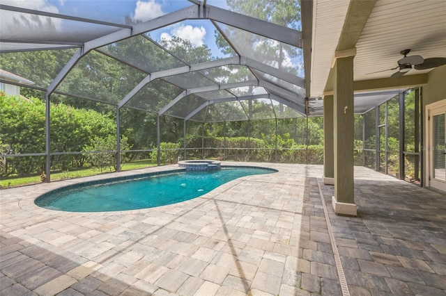 1818 W Cobblestone Ln, Saint Augustine, FL 32092 - view of pool with a patio, a pool with connected hot tub, ceiling fan, and a lanai