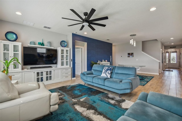 2433 Santa Vista Loop, Apopka, FL 32703 - living room with ceiling fan, wood finished floors, and recessed lighting