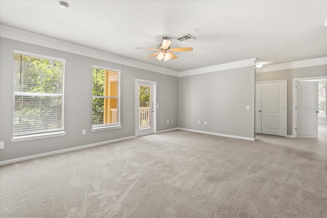 8842 Villa View Cir Unit 207, Orlando, FL 32821 - empty room featuring crown molding, a ceiling fan, carpet flooring, and a smoke detector