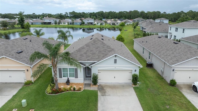 138 Old Mill Pond Rd, Edgewater, FL 32141 - view of front of home featuring a residential view, concrete driveway, a water view, a garage, and a front lawn