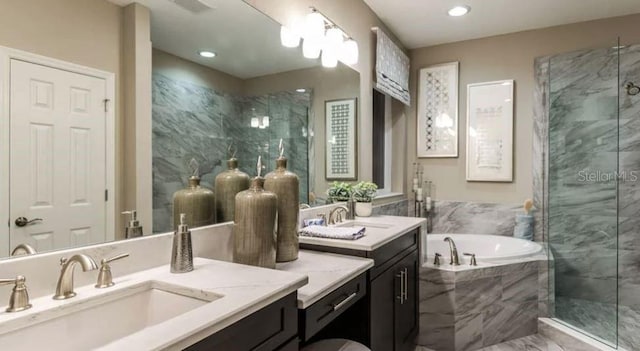 5295 Bowspirit Way, Saint Cloud, FL 34771 - bathroom featuring vanity, a marble finish shower, and a bath