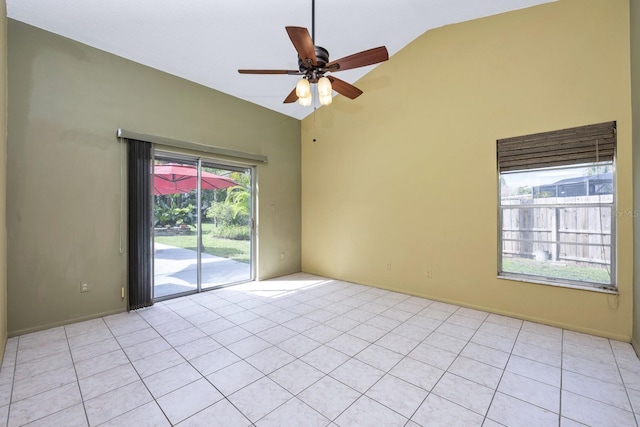 9001 New Orleans Ct, Orlando, FL 32818 - unfurnished room with ceiling fan, light tile patterned flooring, and high vaulted ceiling