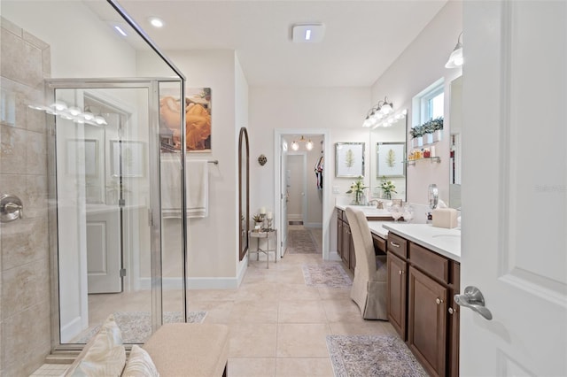 2338 Clemblue Rd, Clermont, FL 34715 - bathroom with vanity, a stall shower, and tile patterned flooring