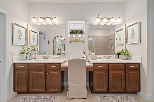 2338 Clemblue Rd, Clermont, FL 34715 - full bath with two vanities, a tile shower, and tile patterned floors