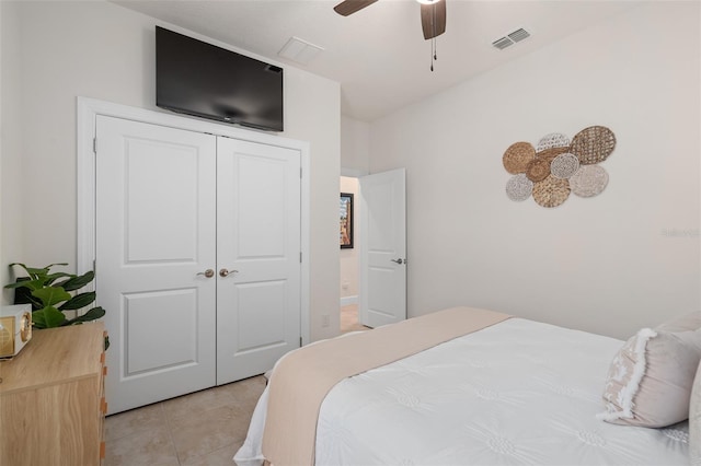 2338 Clemblue Rd, Clermont, FL 34715 - bedroom featuring light tile patterned flooring, a closet, and ceiling fan