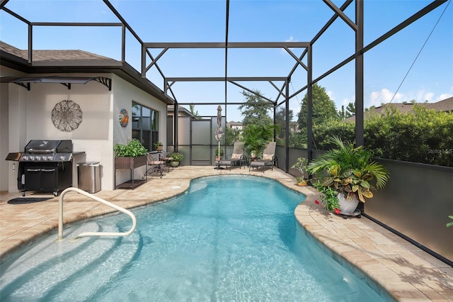 2338 Clemblue Rd, Clermont, FL 34715 - outdoor pool featuring area for grilling, a patio, and glass enclosure