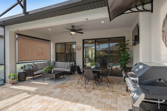 2338 Clemblue Rd, Clermont, FL 34715 - view of patio with area for grilling, ceiling fan, an outdoor living space, and outdoor dining space
