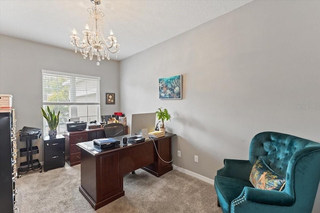 15264 Shonan Gold Dr, Winter Garden, FL 34787 - home office featuring light colored carpet and a chandelier