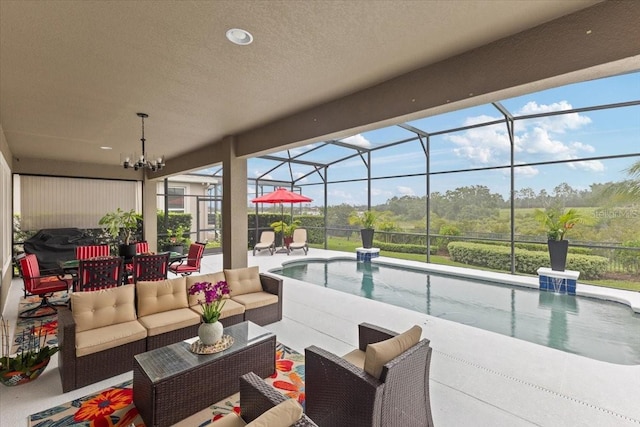 15264 Shonan Gold Dr, Winter Garden, FL 34787 - view of patio / terrace featuring an outdoor living space, a lanai, and outdoor dining area