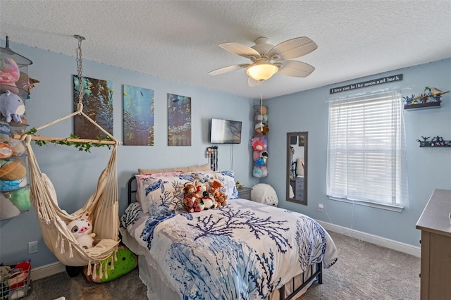 1005 Thunderhead Ln, Minneola, FL 34715 - bedroom with carpet, a textured ceiling, and ceiling fan