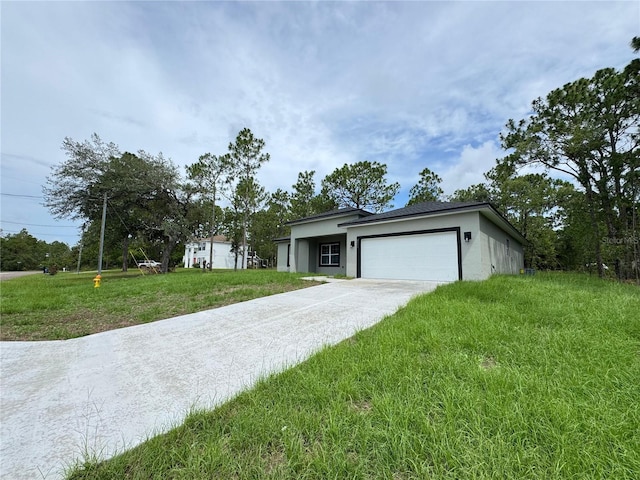 2011 W Tacoma Dr, Citrus Springs, FL 34434 - view of front of house featuring a garage, stucco siding, concrete driveway, and a front lawn