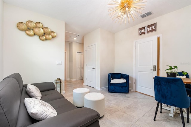 4828 Magnetite Loop, Mount Dora, FL 32757 - living room with light tile patterned floors and a chandelier