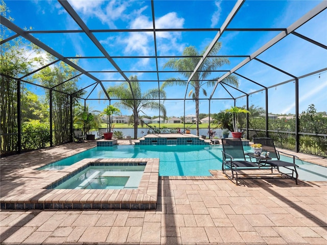 2454 Black Lake Blvd, Winter Garden, FL 34787 - view of swimming pool featuring a patio area, glass enclosure, and a pool with connected hot tub