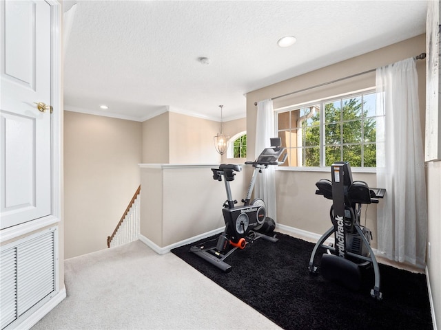 2454 Black Lake Blvd, Winter Garden, FL 34787 - workout room featuring a textured ceiling, ornamental molding, and recessed lighting