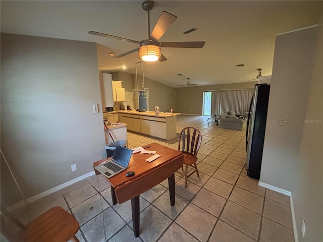 131 49th Ct E, Palmetto, FL 34221 - dining area featuring light tile patterned flooring, lofted ceiling, and a ceiling fan