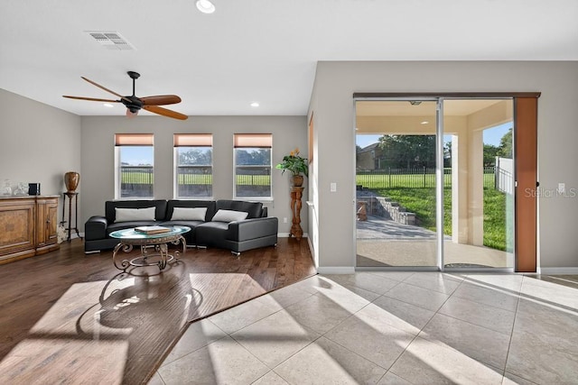 30120 Hackney Loop, Mount Dora, FL 32757 - living room with recessed lighting, a ceiling fan, and tile patterned flooring
