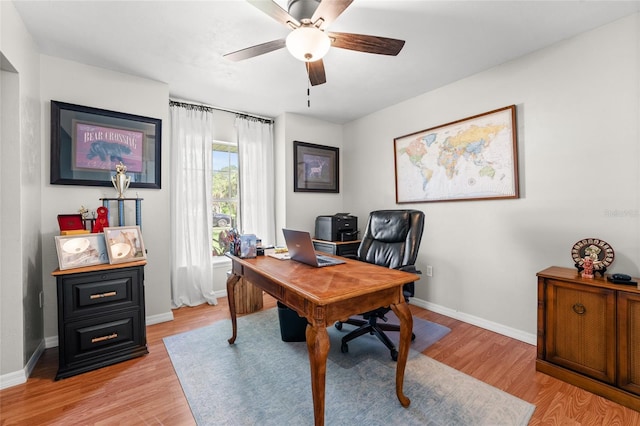 5949 Broken Bow Ln, Port Orange, FL 32127 - office area featuring light wood-style flooring and a ceiling fan