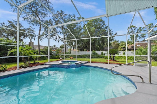 5949 Broken Bow Ln, Port Orange, FL 32127 - view of pool featuring a lanai, a patio area, and a pool with connected hot tub