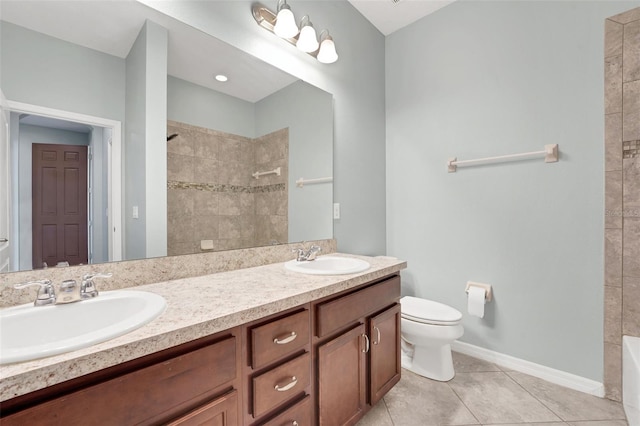 7540 Bishop Square Dr, Winter Garden, FL 34787 - full bathroom featuring double vanity, a tile shower, tile patterned floors, and a bathtub