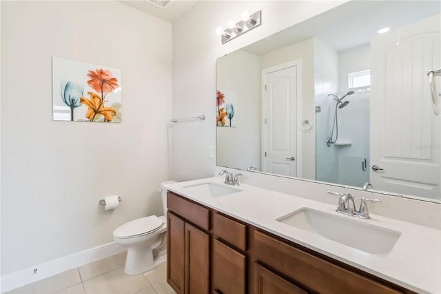 17461 Back Bay Ct, Clermont, FL 34714 - bathroom featuring double vanity, a shower with door, and tile patterned flooring