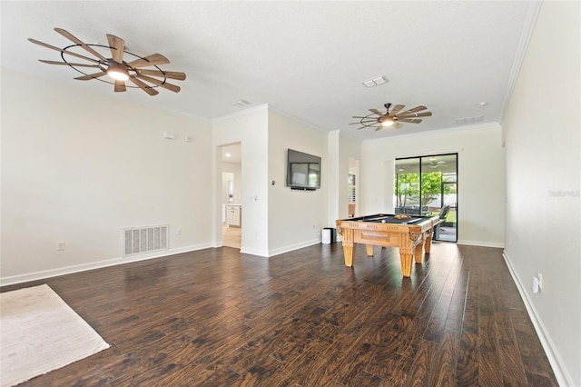 1406 Deuce Cir, Champions Gate, FL 33896 - game room featuring ceiling fan, pool table, crown molding, and hardwood / wood-style floors