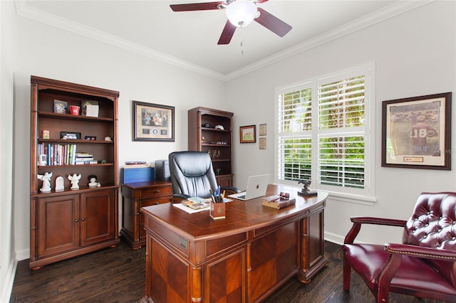 1406 Deuce Cir, Champions Gate, FL 33896 - office space with ceiling fan, dark wood-style flooring, and ornamental molding