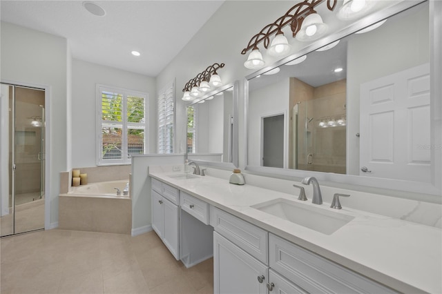 11222 Rapallo Ln, Windermere, FL 34786 - full bath featuring a stall shower, double vanity, a garden tub, tile patterned flooring, and recessed lighting