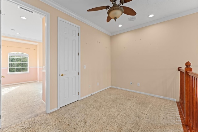 1011 Wood Cv, Kissimmee, FL 34743 - unfurnished bedroom featuring carpet flooring, crown molding, recessed lighting, and ceiling fan