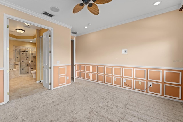 1011 Wood Cv, Kissimmee, FL 34743 - empty room with ceiling fan, crown molding, carpet, and recessed lighting