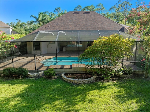 32 Allenwood Look, Ormond Beach, FL 32174 - rear view of property featuring a patio area, an outdoor pool, a lawn, glass enclosure, and a shingled roof