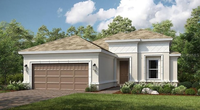 858 Arbor Green Trl, Saint Cloud, FL 34771 - view of front of house with an attached garage, stucco siding, driveway, and a front lawn