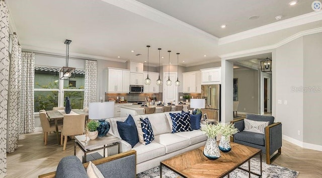 858 Arbor Green Trl, Saint Cloud, FL 34771 - living room featuring recessed lighting and crown molding