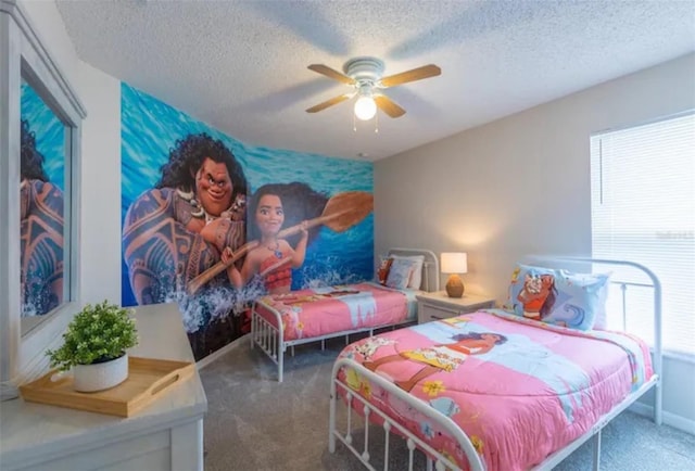365 Aylesbury Ct, Kissimmee, FL 34758 - bedroom with carpet flooring, a textured ceiling, multiple windows, and a ceiling fan