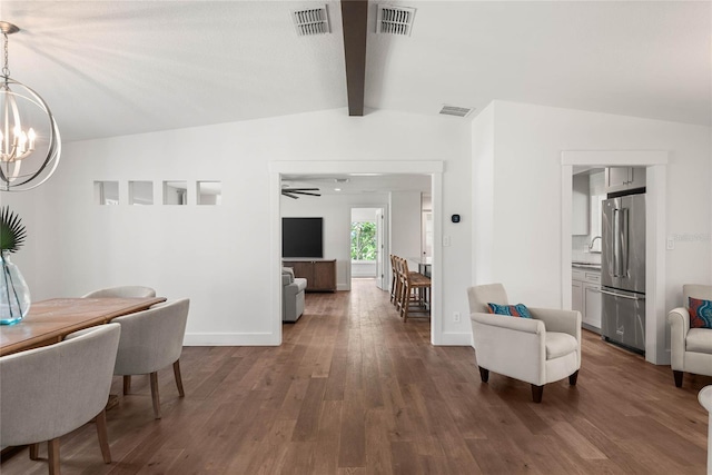 91 Minnehaha Cir, Maitland, FL 32751 - dining space with a chandelier, dark wood-type flooring, and a ceiling fan
