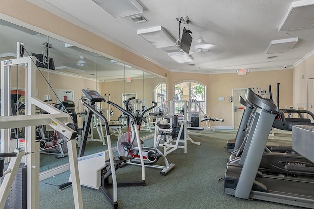 826 Camargo Way Unit 201, Altamonte Springs, FL 32714 - exercise room featuring crown molding and a textured ceiling