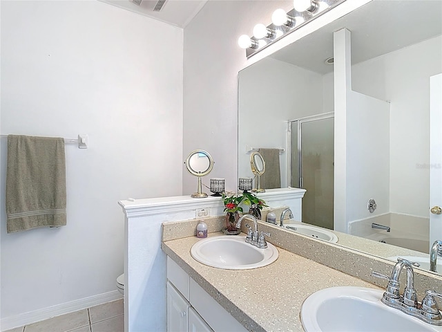 799 Hacienda Cir, Kissimmee, FL 34741 - bathroom with tile patterned flooring, double vanity, and shower / bath combination