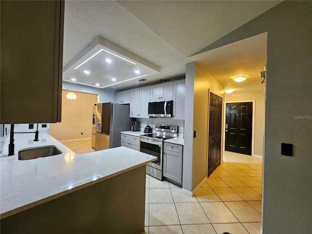 2010 Appian Ct, Deltona, FL 32725 - kitchen featuring stainless steel appliances, light tile patterned floors, decorative backsplash, recessed lighting, and light stone counters